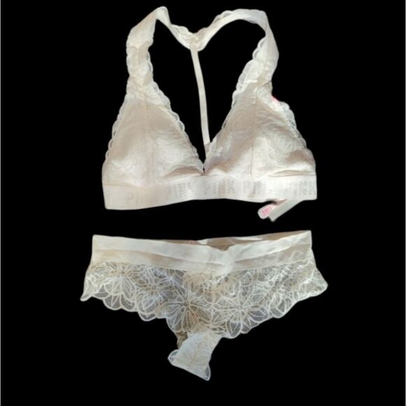PINK  off white lace lingerie set/ wedding set - Picture 1 of 5